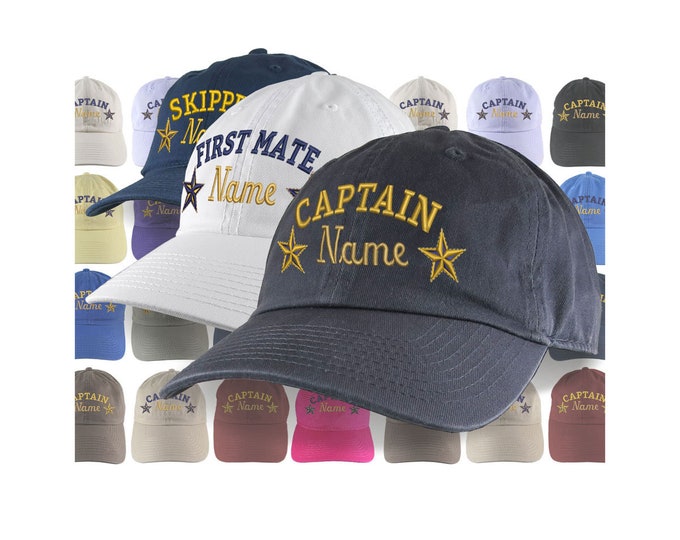 Featured listing image: Custom Personalized Captain First Mate Skipper Deckhand Crew Embroidery Your Selection Adjustable Unstructured Baseball Cap Dad Hat + Option