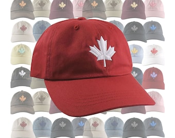 Canadian Canada Maple Leaf Your Embroidery Color Choice on a Selection of Adjustable Unstructured Baseball Cap Dad Hat Style Canada