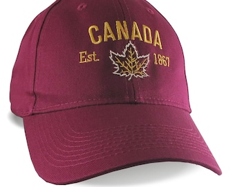 Retro Canada Maple Leaf Baseball Cap: Golden Embroidery, Adjustable Maroon Cotton