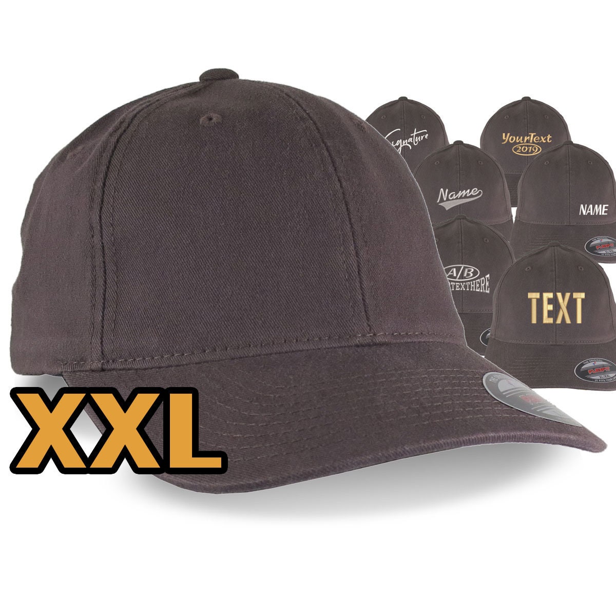 Custom Embroidery on an Oversized Large Head Double XL Fitted Unstructured  XXL Yupoong Brown Baseball Cap With Personalization Options - Etsy