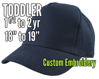 Toddler Size 1.5 to 2yr Custom Personalized Embroidery Decoration on a Navy Blue Soft Structured Baseball Cap Options Personalize Side+Back