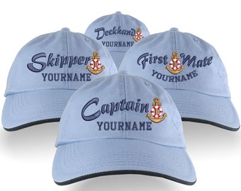 Custom Personalized Captain First Mate Skipper Deckhand Embroidery Adjustable Unstructured Baby Blue Baseball Cap Dad Hat Style with Option