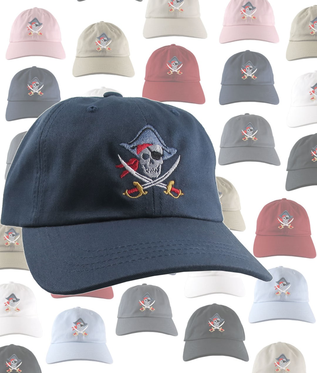 LexiuYibai Men's Washed Cotton Baseball Cap - Pirate Captain Embroidered Dad Hat, Black, Size 7 1/2 - View #10