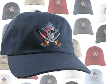 Custom Skull Crossbones Pirate Captain Embroidery on a Selection of 9 Colors Adjustable Unstructured Baseball Caps Dad Hat Style