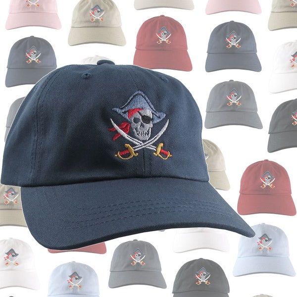 Custom Skull Crossbones Pirate Captain Embroidery on a Selection of 9 Colors Adjustable Unstructured Baseball Caps Dad Hat Style