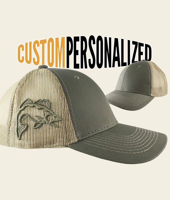 Custom Personalized Walleye 3D Puff Embroidery on an Adjustable Full Fit  Olive Green Trucker Cap and Your Choice of Front Decors Fishing Hat -   Canada