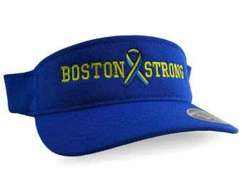 Boston Strong Remembrance Embroidery on an Adjustable Royal Blue Low Profile Sun Visor Cap
