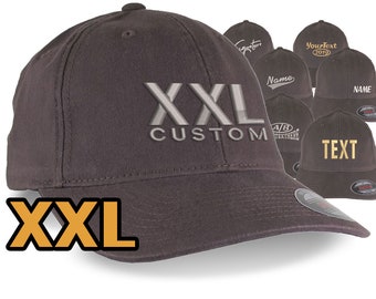 Custom Embroidery on an Oversized Large Head Double XL Fitted Unstructured XXL Yupoong Brown Baseball Cap with Personalization Options