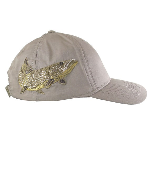 Custom Personalized Large Pike Fishing Embroidery on Adjustable Full Fit Taupe Baseball Cap Front Decor Selection Options for Side and Back Etsy