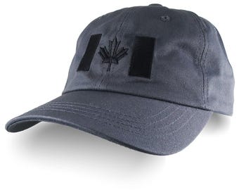 Canadian Canada Flag Embroidery on an Adjustable Unstructured Charcoal Baseball Cap Dad Hat Style with Options