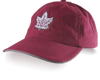 Canada Heritage Maple Leaf Embroidery on an Adjustable Maroon Unstructured Ball Cap Dad Hat with Personalization Options