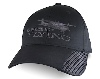 Cessna Flying Embroidery Adjustable Structured Full Fit Classic Black Carbon Fiber Style Trimmed Baseball Cap with Personalization Options