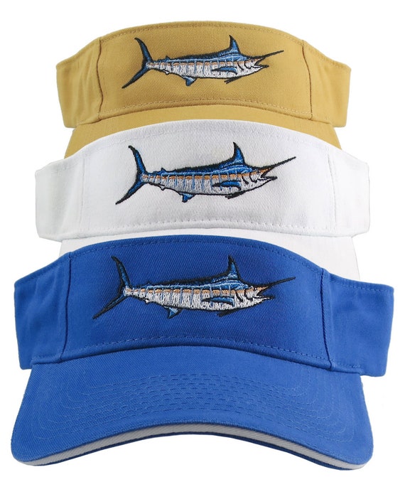 Blue Marlin Fish Nautical Embroidery on a Selection of Visor Caps  Adjustable Elegant Fashion Sun Hats -  Norway