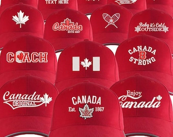 Canadian Style Embroidery Design Collection on an Adjustable Red Soft Structured Classic Baseball Cap with Custom Personalization Options
