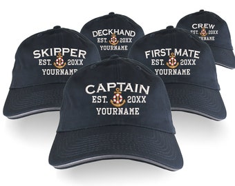 Custom Personalized Captain First Mate Skipper Deckhand Crew Embroidery Adjustable Unstructured Navy Blue Baseball Cap Dad Hat Style Option