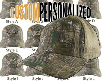 Custom Personalized Beige Embroidery on an Adjustable Realtree Xtra Camo Beige Tan Classic Trucker Cap Your Choice 16 Front Decors Hunt Fish