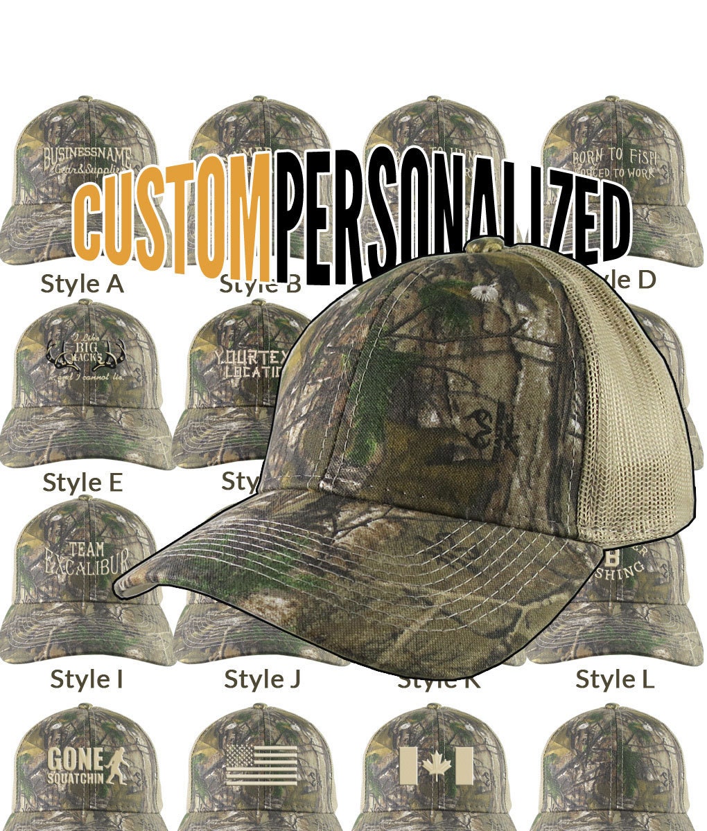 Custom Personalized Beige Embroidery on an Adjustable Realtree Xtra Camo  Beige Tan Classic Trucker Cap Your Choice 16 Front Decors Hunt Fish 