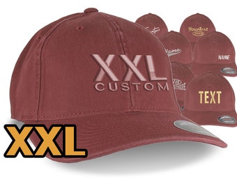 Custom Embroidery on an Oversized Large Head Double XL Fitted Unstructured XXL Yupoong Caldera Red Baseball Cap with Personalization Options