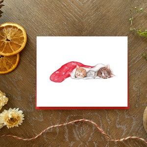 Weihnachtskätzchen Grußkarte, umweltfreundlich, Made in Montreal Canada - Chatons de Noël, Carte de Noël, Fait au québec Canada - Hobeika Art