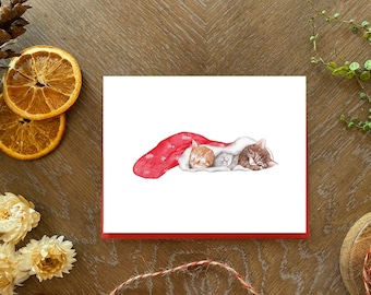 Carte de voeux de Noël chatons, écologique, fabriquée à Montréal, Québec - Chatons de Noël, Carte de Noël, Fait au québec Canada - Hobeika Art