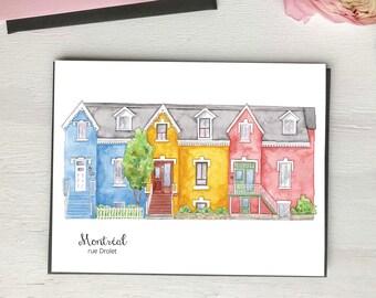 Montreal Drolet street Le Plateau Greeting card Made in Quebec  - Carte de souhaits de Montréal rue Drolet, Fait à Montréal Hobeika Art
