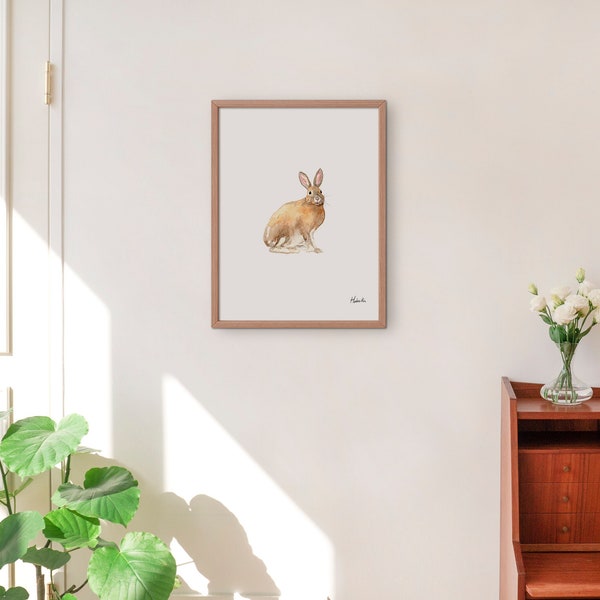 Hare Art print, animal rabbit poster, children room, nursery, made in Quebec Canada - Affiche lièvre, animaux de la forêt, Fait au Canada