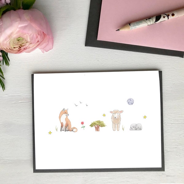 Little Prince Greeting card children newborn baby boy baby girl - Carte de souhaits Le Petit Prince enfant naissance bébé shower Hobeika Art