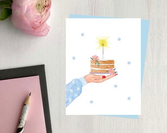 Gâteau de fête Carte de souhait, écoresponsable Fait à Montréal Québec - Birthday cake Greeting card eco friendly Made in Canada