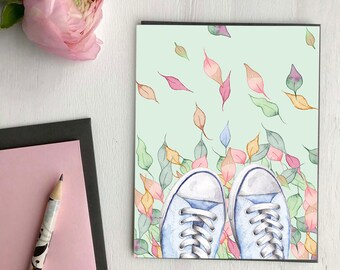 Grußkarte Under my Feet, made in Quebec, Canada eco-friendly - Carte de souhaits Des feuilles sous les pieds Fait au Québec Canada