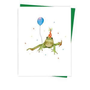 Carte de voeux joyeux anniversaire grenouille, fabriquée au Québec, Canada respectueux de l'environnement - Carte Bonne fête Grenouille, anniversaire enfant, fait au Québec image 2