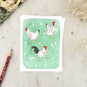 Poules Carte de souhaits, écoresponsable Fait à Montréal Québec Hobeika Art - Chickens Greeting card eco friendly Made in Canada