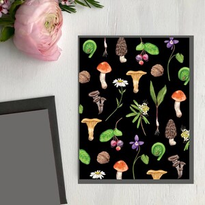 Carte de voeux champignons cueillette sauvages, carte écologique Fabriquée au Québec - Carte de souhaits cueillette sauvage champignons, Fait au Québec