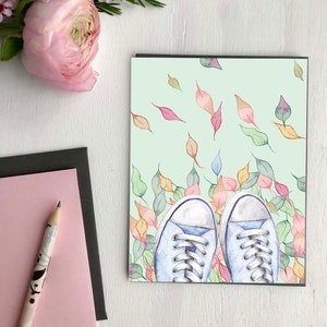 Greeting card Under my feet, made in Quebec, Canada eco-friendly - Carte de souhaits Des feuilles sous les pieds Fait au Québec Canada