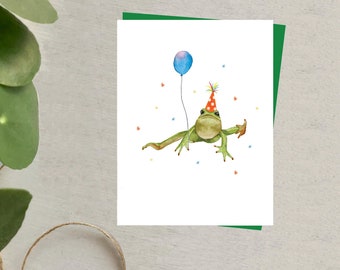 Happy birthday Frog Greeting card, Made in quebec Canada ecofriendly - Carte Bonne fête Grenouille, anniversaire enfant, fait au Québec