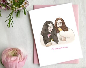 John lennon, love peace, carte de voeux pour la Saint-Valentin - Carte John lennon, amour paix, St-Valentin, Fait au quebec Canada Hobeika Art