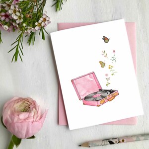 Butterfly Greeting card, turntable vinyl, made in Quebec - Carte de souhaits papillons, tourne-disque, fait au Québec, Hobeika Art