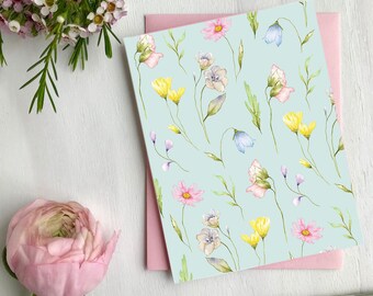 Carte de voeux florale, fabriquée au Québec, Canada, aquarelle de fleurs - Carte de souhaits floral, Fait au québec Canada, aquarelle, Hobeika Art