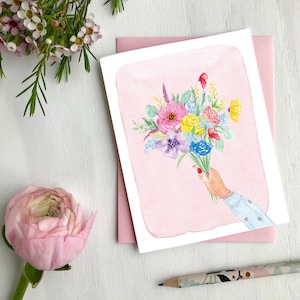 Un bouquet pour toi Carte de souhaits, écoresponsable Fait à Montréal Québec- Un bouquet pour vous Carte de voeux écologique Fabriquée au Canada