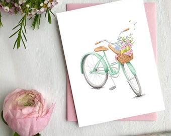 Carte de voeux Bicycle Spring Summer, made in Quebec, Canada - Carte de souhaits à bicyclette Fait au Québec, fait au Canada été printemps
