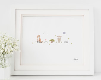 Stampa d'arte della scuola materna, ragazzo e ragazza, illustrazione dei bambini Il Piccolo Principe - Affiche enfant garçon ou fille Le Petit Prince Hobeika Art