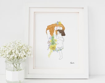 Art print nursery Klimt Mother & child Poster nursery - Affiche Maternité chambre de bébé Klimt Hobeika Art