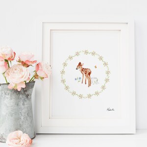 Fawn Art print, children girl bedroom poster, Made in Quebec Canada - Affiche Faon, chambre enfant fille, Fait au Québec Canada, Hobeika Art