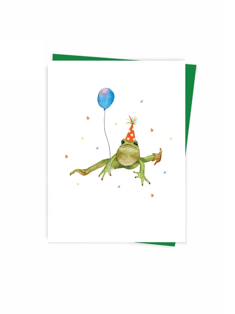 Carte de voeux joyeux anniversaire grenouille, fabriquée au Québec, Canada respectueux de l'environnement - Carte Bonne fête Grenouille, anniversaire enfant, fait au Québec image 2