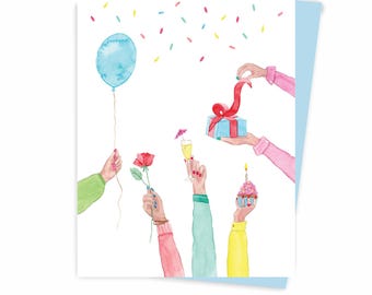 Party greeting card, ecofriendly Made in Montreal Quebec Canada - Party Carte de souhaits anniversaire ecoresponsable Fait au Québec Hobeika