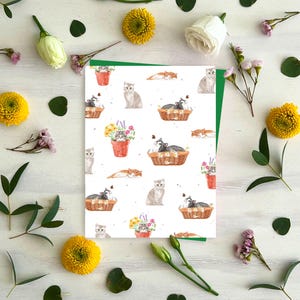 Plantable card Cats pattern, seeded card, plant me card made in quebec, Canada - Carte ensemencée Chats à planter fait au québec Hobeika Art