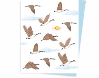 Geese pattern greeting card, Made in Montreal Quebec Canada - Bernaches Carte de souhaits, Fait au Québec Hobeika Art