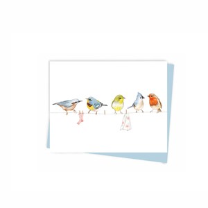 Mini carte de voeux Oiseaux sur une corde à linge Fabriquée au Québec Canada - Mini carte de souhait Oiseaux sur la corde à linge éco Fait à Montréal