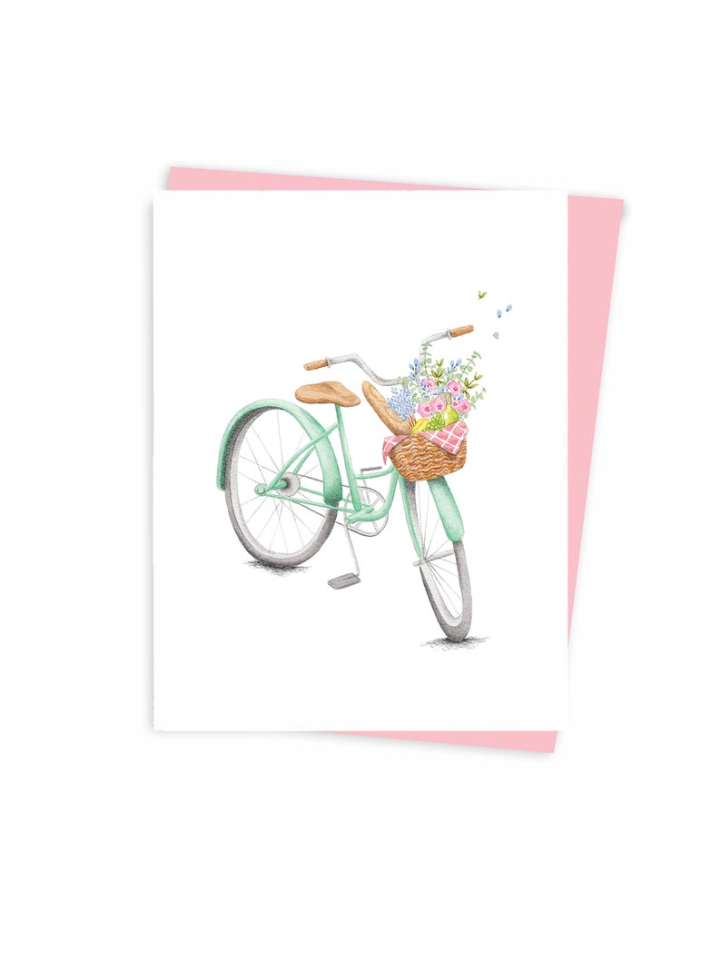 Carte de voeux Bicycle Spring Summer, made in Quebec, Canada - Carte de souhaits à bicyclette Fait au Québec, fait au Canada été printemps image 2