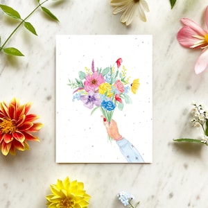 Plantable card Flower bouquet, seed plant me card made in quebec Canada, Carte ensemencée Bouquet de fleurs à planter fait au Canada Hobeika