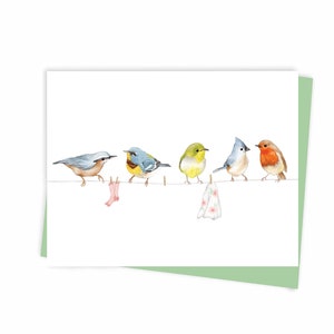 Carte de souhaits Oiseaux sur corde à linge, Fabriquée à Montréal Québec Canada - Oiseaux sur la corde à linge Carte de souhaits, Fait au Québec image 2
